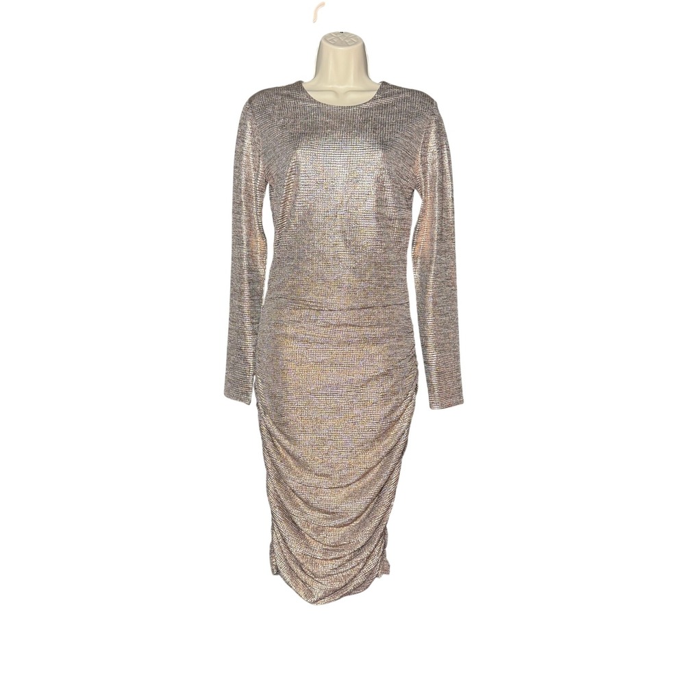 Melissa Odabash Rose Gold Metallic Ruched Bodycon Dress M NWT Luxury Party